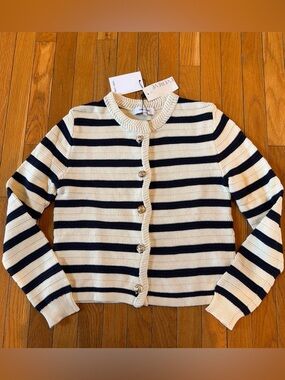 New $128 Evereve John + Jenn Nautical Lenora Cardigan Sweater Small Navy Blue